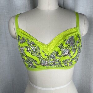 NEW! Savage X Fenty Womens 1X Cotton Essentials Bralette Neon Green Paisley Lace